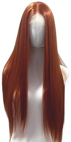 Dunkelorange vorgezupfte 13x4 synthetische HD-Lace-Front-Perücken, lange, gerade, klebefreie, gebrauchsfertige Perücke for schwarze Frauen Flauschigs und Natürlich(18 inch)