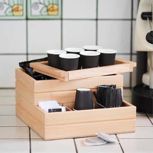 PORTA CIALDE in legno di faggio, organizer per cialde e capsule caffè, zucchero e bastoncini.