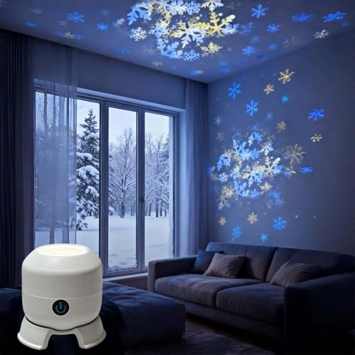 Projecteur LED Rotatif Dynamique, Projection Lumineuse Colorée à 360°, Motifs Dynamiques Flocons de Neige/Noël/Océan, Projecteur USB à Intensité Variable for Enfants