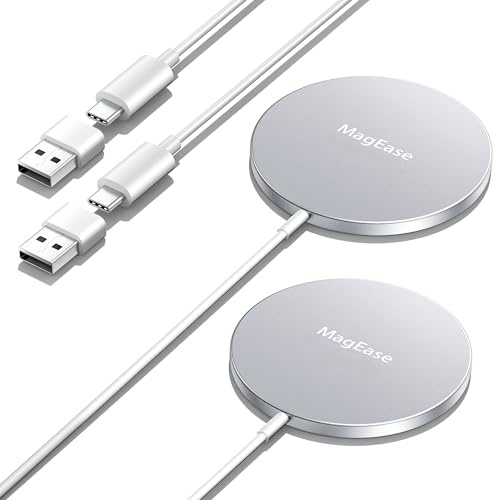 QTlier Magnetic Wireless Charger, 15W Fast Mag-Safe Charger for iPhone 17/16/15/14/13/12 Series and AirPods 4/3/2/Pro,Wireless Charging Pad (2 Pack White)