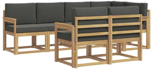 vidaXL Outdoor-Sofagarnitur 7 pcs Weiß und Anthrazit Polyester, Stylisches Outdoor-Sofa-Set, Moderne Gartenmöbel, wetterfestes Akazienholz, modulares Sitzen für Terrasse und Lounge