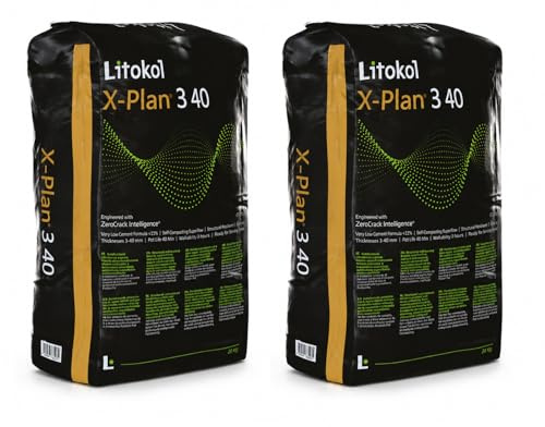 Lot de 2 Litokol X-Plan® 3-40 – 2 x 20 kg (40 kg) – Ragréage Autolissant Fibré Haute Résistance – Épaisseur 3 à 40 mm – Compatible Plancher Chauffant