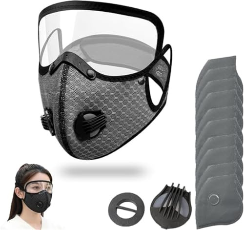Wbietu Reusable Carbon Filter Dust Mask with Adjustable Goggles, Activated Carbon Face Mask,Reusable Half Face with 10 Filters, 5-Layer Filter with Adjustable Goggles for Woodworking Mowing Dust