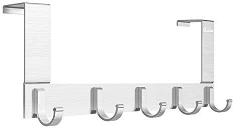 Anjuer Mehrzweck 5 Haken Türhaken Kleiderhaken für Handtüche, Hüte, Roben, Schlüssel, Handtaschen, Mäntel - Aluminiumlegierung,gebürstete Oberfl, Silber