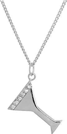 jewellerybox Sterling Silver & Clear CZ Crystal Cocktail Glass Pendant Necklace on 18 Inches Chain