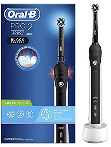 Oral-B Pro 2 - 2000 Spazzolino Elettrico Ricaricabile, Con Sensore Di Pressione Dello Spazzolamento Visibile, Testina, Nero