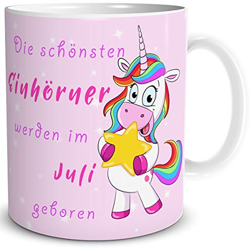 TRIOSK Tasse Einhorn lustig mit Spruch Die schönsten Einhörner werden im Juli geboren Geschenk für Mädchen Frauen Freundin Geburtstag