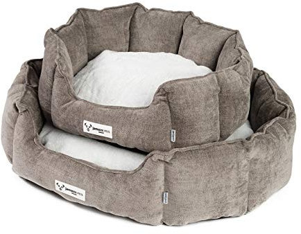 JAMAXX® Komfort Hundebett Hundekörbchen weich Hoher Rand Wendekissen waschbar - Hundekorb flauschigem Kuschel Fell-Kissen, hochwertiger Sofa Stoff, Dicke Polster, PDB2090 S braun, kleine Hunde