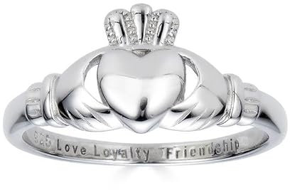 Mis Tesoritos Anillo Plata de Ley 925 Love Loyalty Friendship Grabado Claddagh