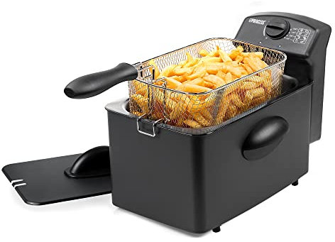 Princess 182729 Freidora de acero negro con capacidad de 4 L, con carcasa de acero inoxidable, zona fría evita los residuos quemados, filtro de aceite de seguridad evita salpicaduras, 2000 W
