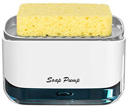 Kitchen Dish Soap Dispenser with Sponge Holder, 2022 Newest 2-in-1 Countertop Soap Pump Dispenser, for Kitchen Sink Dishwashing Soap Dispenser - 12.5 Ounces