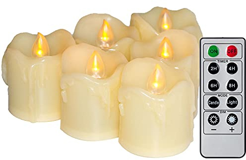 CANDLE IDEA 6 Battery Operated LED Votives with Remote Timer Small Unscented Flickering Flameless Electric Candles for Kitchen Home Decor Baptism Wedding Party Decorations Centerpieces Favors Gifts