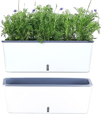 2 Stück rechteckiger Übertopf 43,2 x 11,4 cm selbstbewässernder selbstbewässernde Töpfe Kunststoff Pflanztöpfe mit Drainagelöchern weiß Fenster Blumentopf Indoor länglich