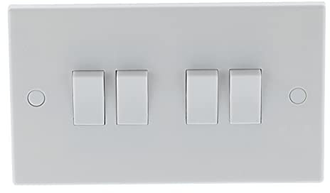 4 Gang 2 Way Electric Wall Light Switch, White Rocker Standard Square 10 Amp By 4Trade - BS EN 60669