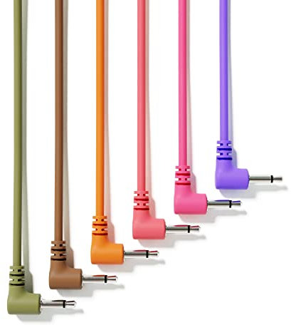 ExcelValley - 6B-Pack - Right Angle Mono Modular Patch Cables - 3.5mm 1/8 Eurorack Synthesizer [15 cm - 6]