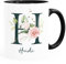 SpecialMe® Kaffee-Tasse mit Buchstabe Initiale Monogramm personalisiert mit Namen Rosen-Motiv persönliche Geschenke Inner-Schwarz Keramik-Tasse