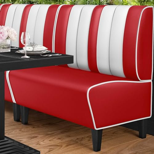 GGMMÖBEL American 1 | Dinerbank | B:H 100 x 103 cm | Gestreift | Rot | Leder | American Diner Möbel, American Dinerbank