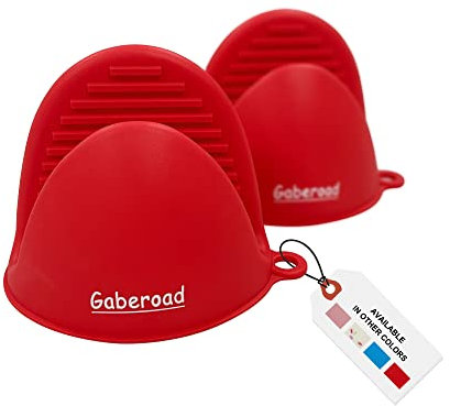 Gaberoad Verdickte Mini-Ofenhandschuhe aus Silikon, hitzebeständig als Hot Pot Holder, Backhalter, Gummi-Ofenhandschuhe, Kochenhandschuhe, Topflappen für Küche Kochen & Backen, 1 Paar, rot