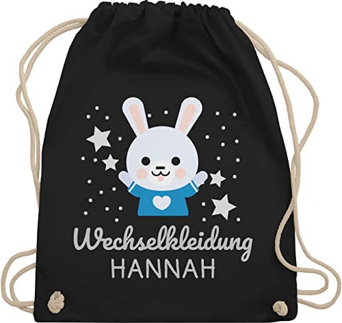 Turnbeutel Rucksack - Kita Beutel Wechselsachen Mädchen - Wechselkleidung Hase - Unisize - Schwarz - kindergarten wechselbeutel personalisierte kinder baumwolle jungen kindergartenbeutel