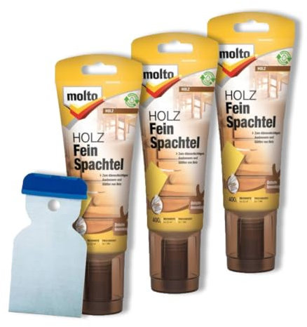 3x Molto HOLZ-FEINSPACHTEL Reparatur 400g + Metallspachtel