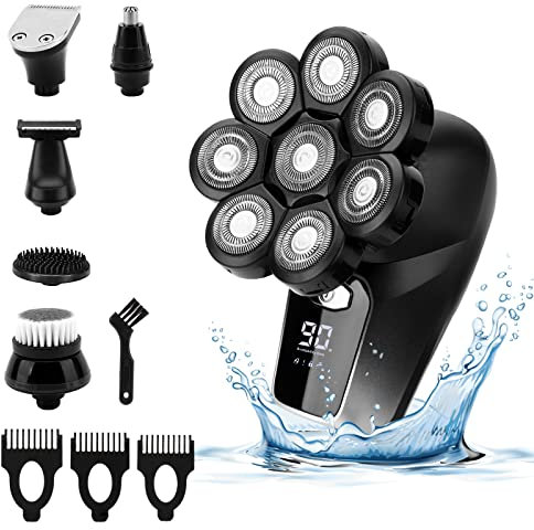 Glatzen Rasierer Herren, zeroto 6-in-1 elektrisch Kopfrasierer für Glatze Elektrorasierer Nass und Trockenrasierer Wiederaufladbarer Head Shaver Bart Nasenhaar Trimmer Pflege Kit für Herren