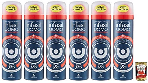 6x Infasil Deodorante Spray Uomo Derma 48h Deo Spray Salva Camicie mit 2C-Molekül, Betacyclodextrin, für Herrenbekleidung 150ml + Italian Gourmet Polpa di Pomodoro 400g Dose