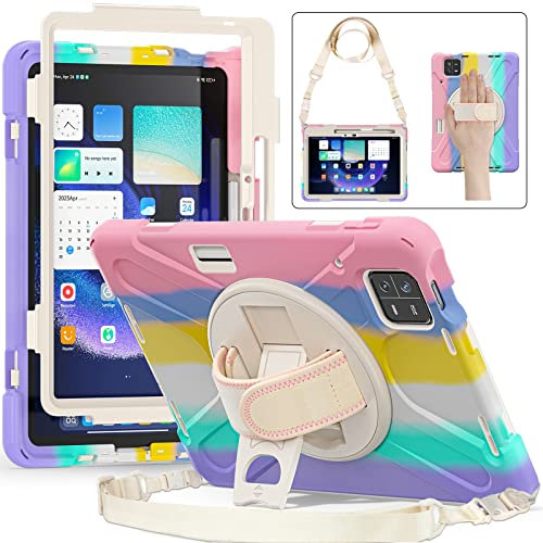 UFinetech Funda Xiaomi Pad 6, Xiaomi Pad 6 Pro Funda con Soporte Giratorio 360, Correa de Mano/Hombro, Caso Lápiz, Carcasa Rugosa Antichoque Niños Mi Pad 6/ Mi Pad 6 Pro Funda, Rosa Brillante