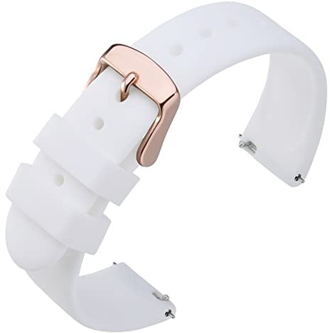 ANNEFIT Bracelets de Montres Silicone, Bracelet de Rechange en Caoutchouc à Dégagement Rapide 20mm avec Boucle Or Rose (Blanc)