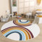 TT Home Babyzimmer Teppich Rund Kinderzimmer Waschbar Regenbogen Sonne, Farbe:Rot Beige Blau, Größe:160 cm Rund