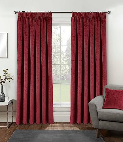 Enhanced Living Oxford Premium Velvet Red Blackout Curtains for Curtains for Bedroom - Supersoft Tape Top Curtains - 90x90 inch (229x229 cm) - 2 x Curtain Panels
