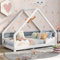 MYBOO Hausbett Kinderbett 80x160cm mit Rausfallschutz，Spielbett，Jugendbett Massivholz in Weiß