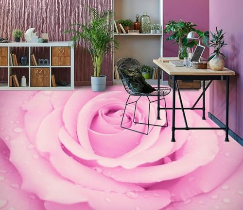 Benutzerdefinierte Selbstklebende Boden Wandtapete 3D-Rosa Rose, 250 x 175 cm 3D Bodenfliesen Aufkleber Wohnzimmer Studie Pvc Wasserdicht Tragen 3D Bodenbelag Tapete
