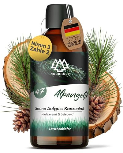 NORDHOLZ® Saunaaufguss [54 Sorten 15ml, 100ml, 250ml] - Sauna Aufgussmittel für intensive & erholsame - Sauna Zubehör (#7 Alpengold, 100ml)