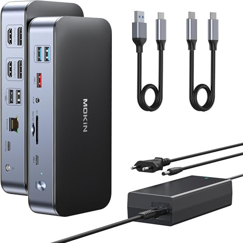 DisplayLink Docking Station pour MacBook Pro/Air, 15 en 1 DisplayLink Station d'accueil Dual Monitor, Dock USB C avec 2*HDMI, 2*DisplayPort, 2.5Gbps Ethernet, USB 3.1/3.0/2.0, SD/Micro SD pour Dell/HP