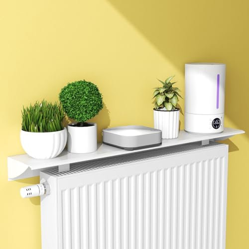 UVCMDUI Schwebendes Heizkörperregal, Breite 20cm Heizungsregal aus Aluminiumlegierung Weiße, Universelle Heizung Regal Ohne Bohren mit 8 cm Halterung, Länge Kann Individuell Angepasst Werden,160cm