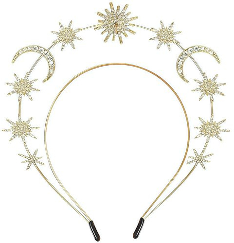 Stern Stirnband, 1 funkelnde Kopfbedeckungen, CuiCanfla Prinzessinnen-Party-Haarschmuck, Metall-Stirnband-Accessoires, Brauthochzeits-Kopfbedeckungen(Gold)