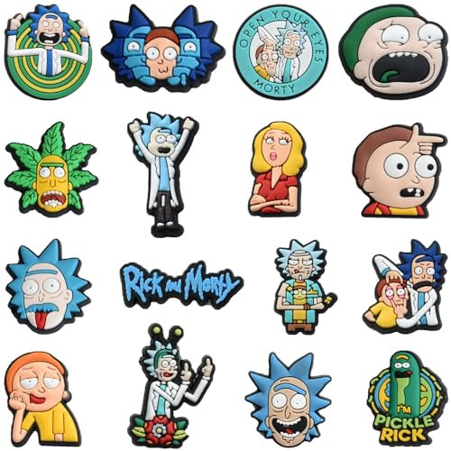 16 Stück Riick and Morrty Schuhanstecker, Crocs Anstecker, Schuhe Charms für Kinder, Anstecker Schuhschmuck Für Schuhe DIY, Niedliche Schuhe Dekoration für Mädchen, Jungen und Erwachsene