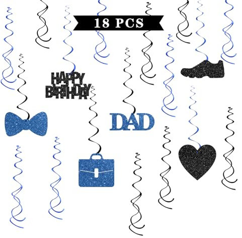 Maicaiffe Happy Birthday Dad hängende Wirbel-Dekorationen – Glitzer, 18 Stück Best Dad Ever Partyzubehör – Geburtstagsschlangen für Männer – Vatertagsparty Folienwirbel Deckendekorationen