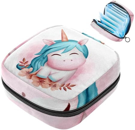 Baby-Einhorn-Aufbewahrungstasche für Damenbinden, große Menstruationstassentasche mit Reißverschluss, Periodeneinlagen, Tasche, Slipeinlagen, Tampons für Mädchen und Frauen