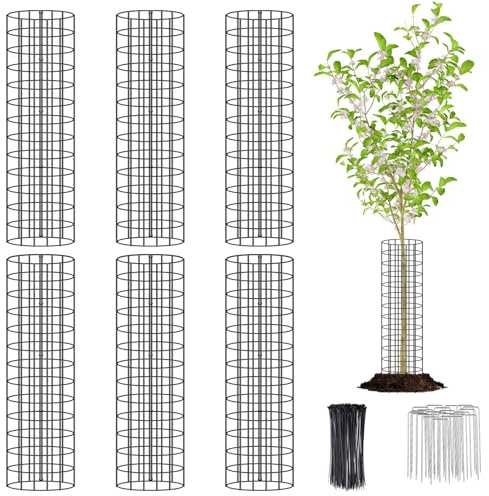 6PCS 16.5'' Metal Tree Bark Protector Guard, Mesh Tree Trunk Protectors, Plant Guard Protectors, Tree Trunk Protector to Protect Bark from Deer Rabbit Cats Rodents Mowers with Zip Ties & Metal Stakes