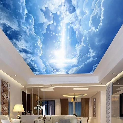 SABORR Fototapete 3d decke tapete blauer himmel weiße wolken sonnenschein wohnzimmer schlafzimmer decken wandaufkleber dekorative aufkleber kunst
