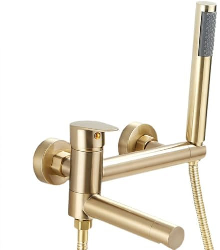 Badewannenarmatur Badewanne Wasserhahn Messing Wandmontage Einhand Wannenbatterie Badewannen Armatur Mit Handbrause Badewanne Mischbatterie Duscharmatur, Gebürstetes Gold