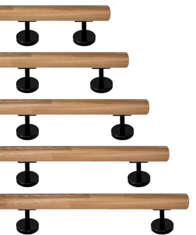 TIBU Eiche keilgezinkt Holz Handlauf Geländer 0,3m - 6m, Länge 160 cm und 2 Edelstahl Halter Schwarz