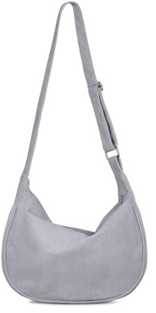 FITDON Halbmond Tasche Damen Crossbody Schultertasche, Hobo Casual Crossbody Bag Cord Umhängetasche mit verstellbarer Schultergurt, Grau