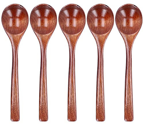 Cuchara de sopa de madera de 5 piezas, cuchara de arroz con mango largo, cuchara de madera comestible, cuchara de madera asiática para utensilios de cocina para el hogar
