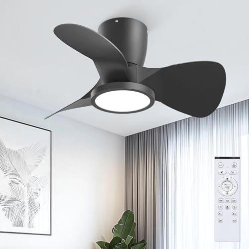 Ateroll Ventilatore da Soffitto con Luce, Ø61cm, Dimmerabile 3CCT (3000K-4000K-5000K), 1500LM Con Telecomando, 4 Velocità, Timer, Adatto per Soggiorno, Cucina, Camera da Letto (Nero)