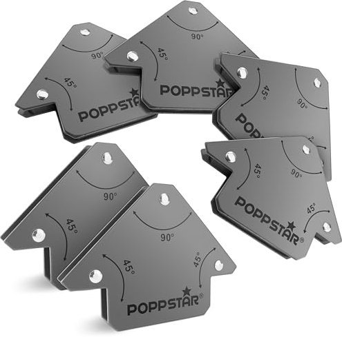 Poppstar Schweißmagnet (Schweißwinkel Haftkraft 11,3 kg - 45/90/135°), grau, 6 Stück