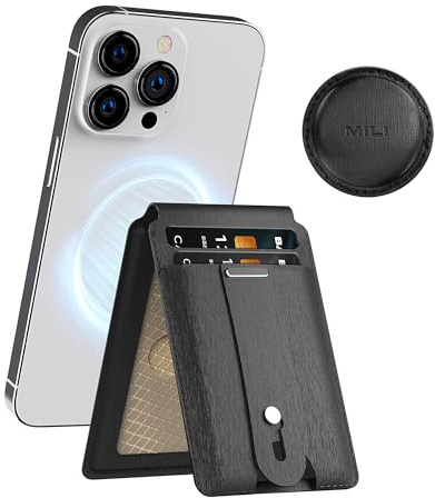 MiLi Wallet Magnétique pour MagSafe avec Support pour AirTag, Support de Téléphone Réglable avec Coque Détachable pour AirTag, Porte-Cartes pour iPhone 16/15/14/13/12 Series