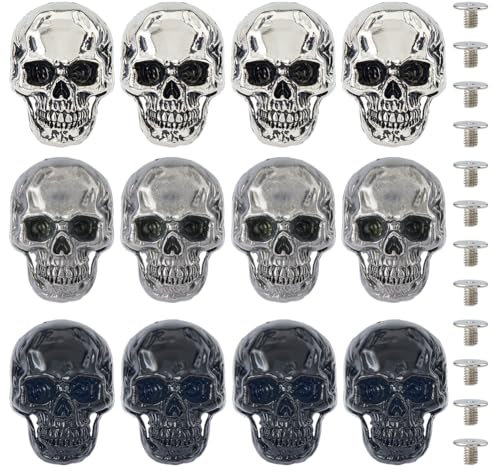 SUPERFINDINGS Set di 12 Borchie A Teschio in Lega di Colori 3 con Vite Posteriore per La Lavorazione della Pelle, Ideali per Abbigliamento in Stile Punk e Decorazioni Fai da Te, Foro: 2.4mm