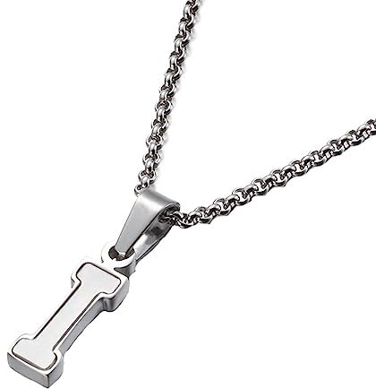 Musihy Halskette Edelstahl Anhänger Silber, Edelstahl 2mm Rolo-Kette mit Muschel-Buchstabe I-Anhänger 45cm für Damen